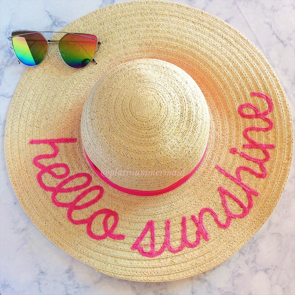 RESTOCK Hello Sunshine Embroidered Beach Hat NWT - Picture 2 of 7